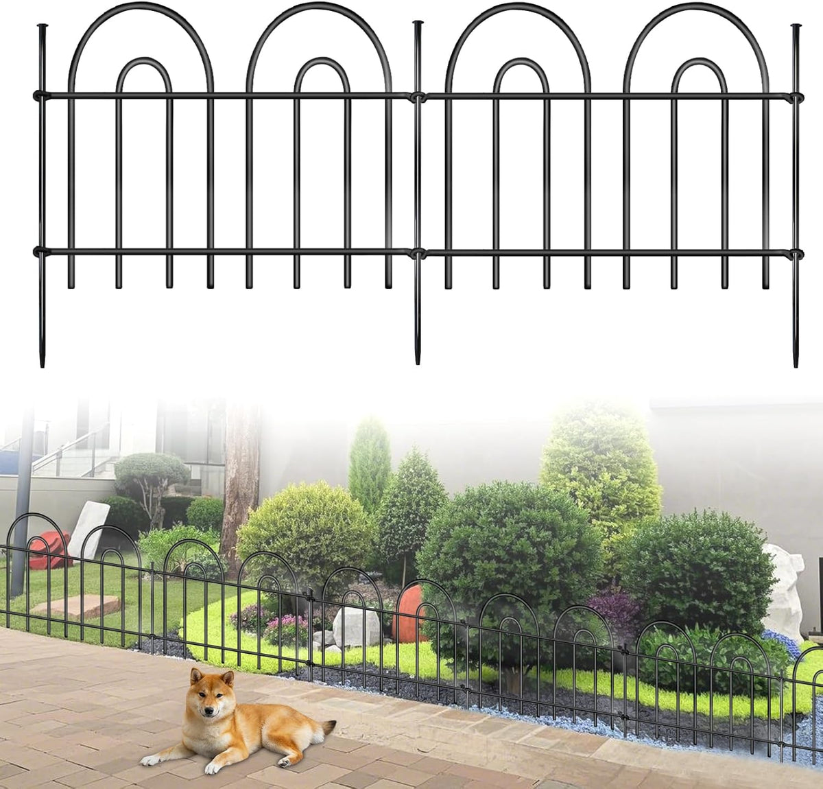 21ft X 13in Animal Barrier Fence, 15 Panels No Dig Fence for Dogs Rabbit, Anti Digging Defense Barrier Garden Edging Border, Rustproof Metal Arched Decorative Garden Fencing for Outdoor, Yard, Lawn
