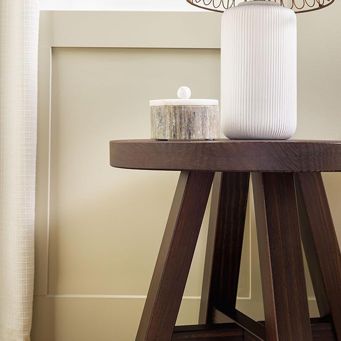 Walker Edison 2-Pack Colt Modern Farmhouse Solid Wood Round Side Tables, 18 Inch, Espresso