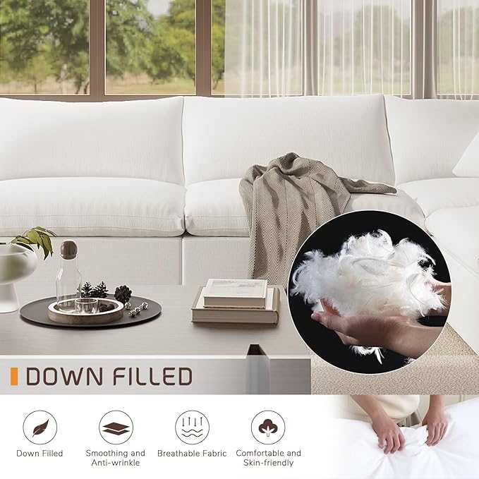 253" Oversized Cloud Modular Sectional Sofa,7 Seat Down Filled Sofa,Comfy Deep Seat Couch with Reversible Chaise & Cushions,Couch Cover Washable and Replaceable,White