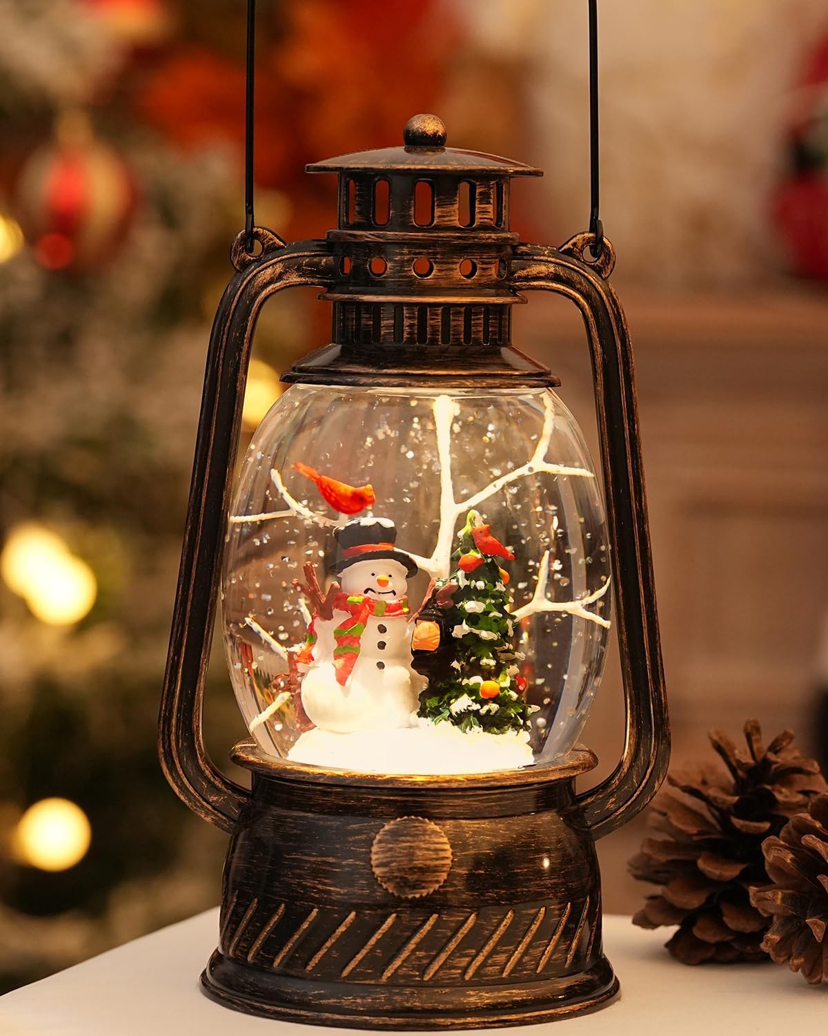 Snow Globe Christmas Decorations - Musical Christmas Snow Globes with 6H Timer,Snowman Cardinal Christmas Tree Scene Snow Globes Lantern USB or Battery Powered,Christmas Decorations Decor for Home