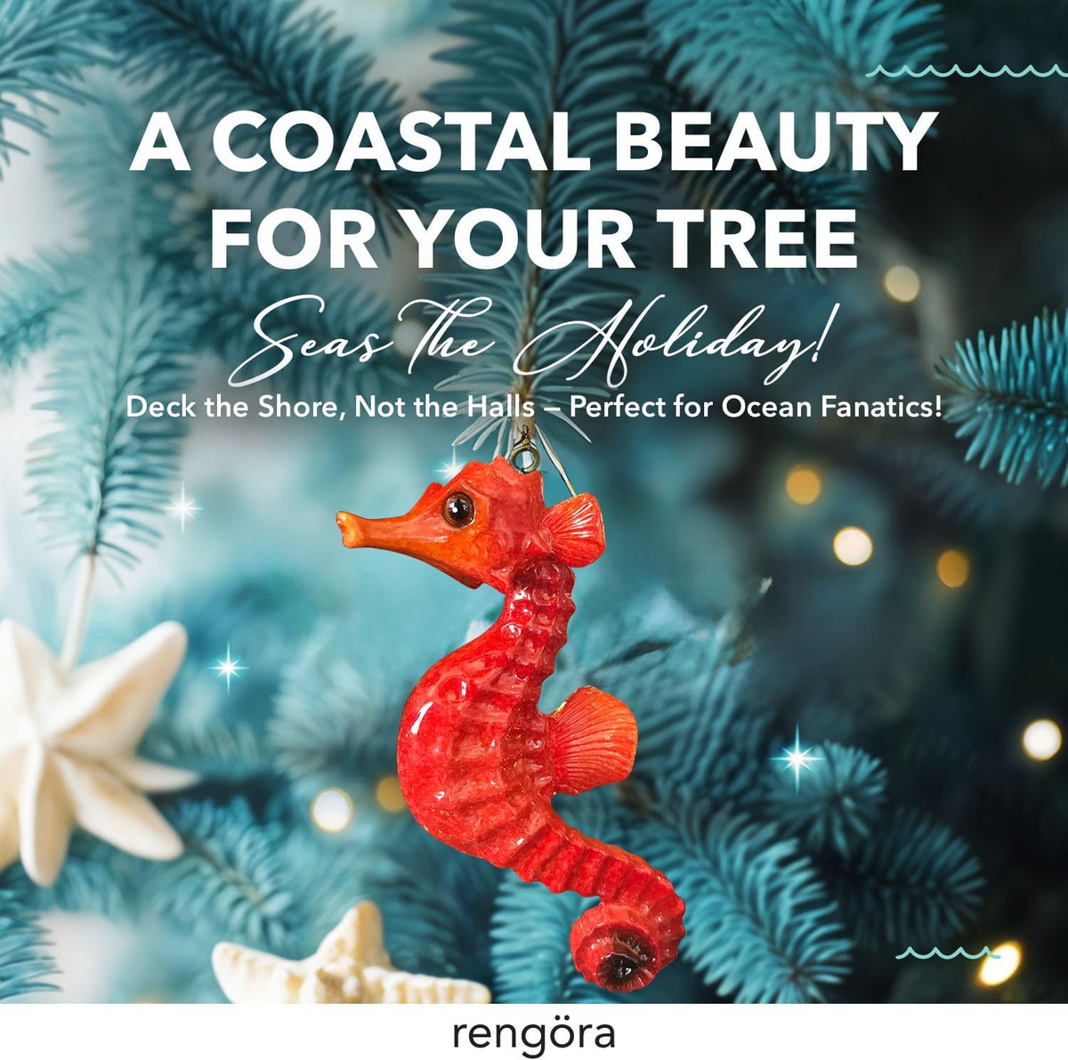 Hand-Painted Beach Christmas Ornament – Coastal Tree Decoration for Ocean Lovers – Unique Nautical Ornament for Christmas Tree or Stocking Stuffer Gift (Red Seahorse)