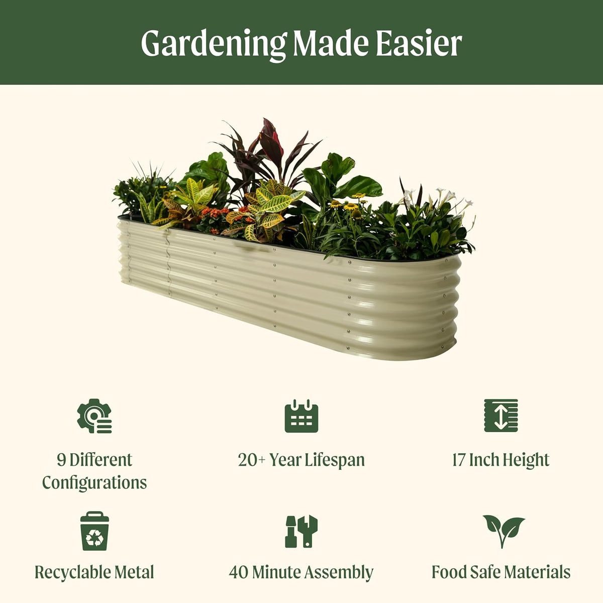 Vego garden Raised Garden Bed Kits, 17" Tall 9 in 1 8ft X 2ft Metal Raised Planter Bed for Vegetables Flowers Ground Planter Box-Olive Green