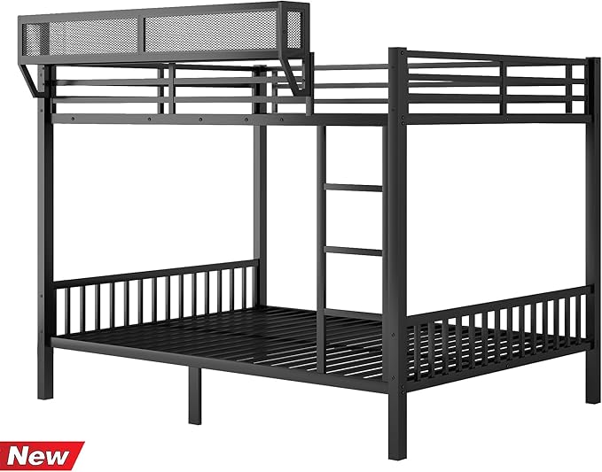 Higher Quality & Stronger Heavy Duty Steel Black Bunk Bed Queen Over Queen Size Bunkbed, Thickened More Stable Safer Metal Bunk Queen Bed (Easier to Assemble)