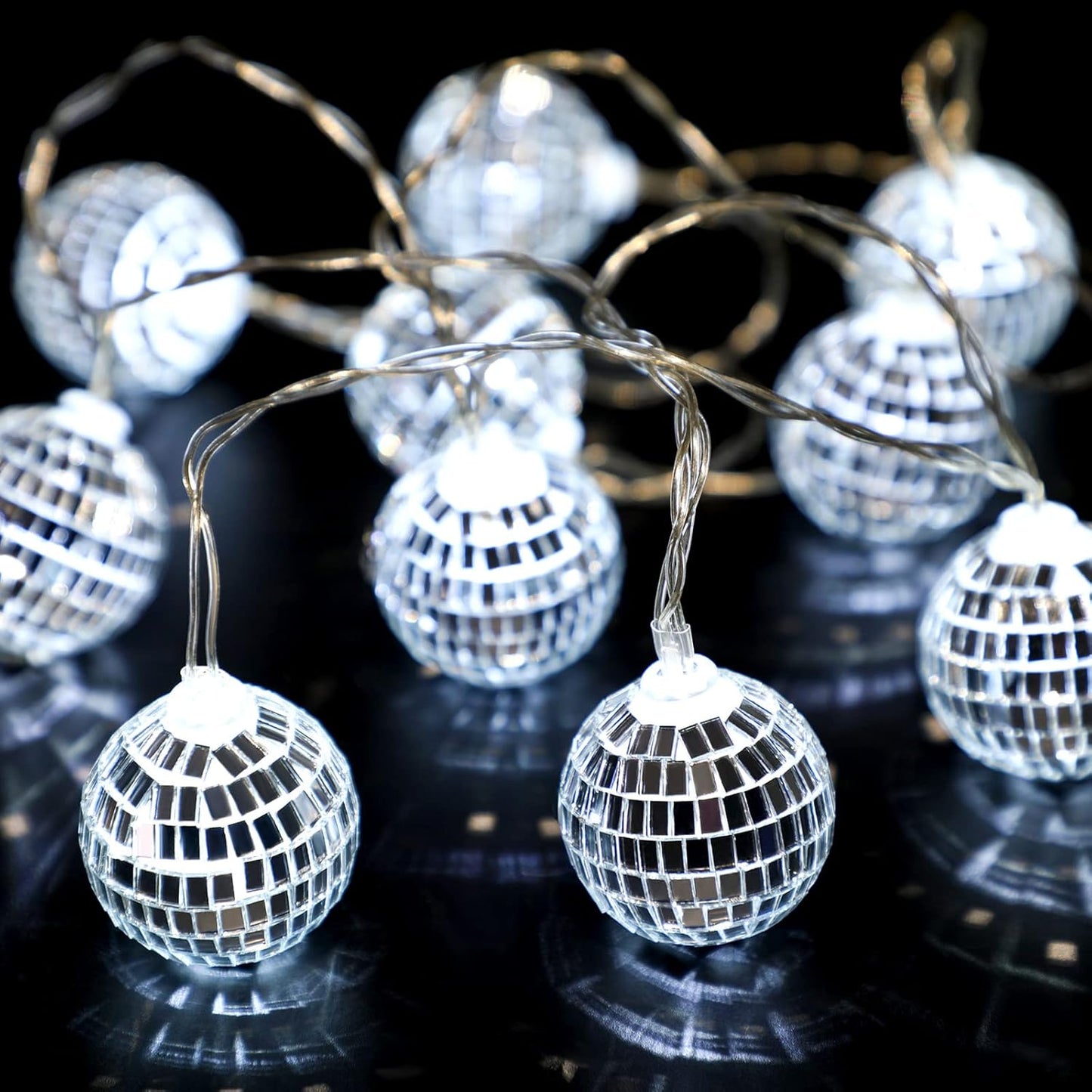Zhanmai 30 LED Disco Ball String Lights Decor Lighted Mini Mirror Disco Balls Ornaments for 70s 80s Party Supplies Club(1.57 Inch Ball,Silver)