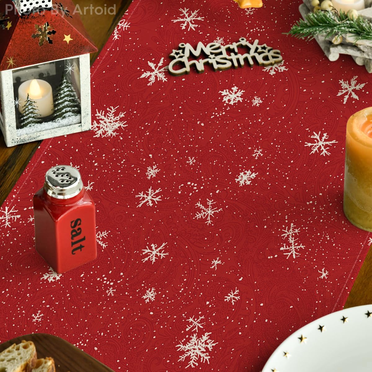 Artoid Mode Snowman Trees Snowflakes Christmas Table Runner, Seasonal Winter Xmas Holiday Kitchen Dining Table Decoration for Indoor Outdoor Home Party Decor 13 x 90 Inch