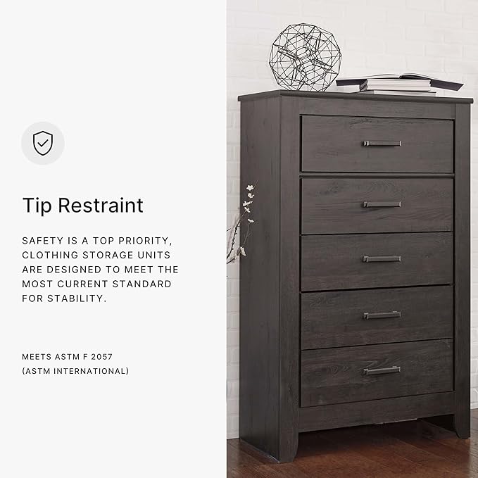 Signature Design by Ashley Brinxton Contemporary 5 Drawer Chest, Almost Black