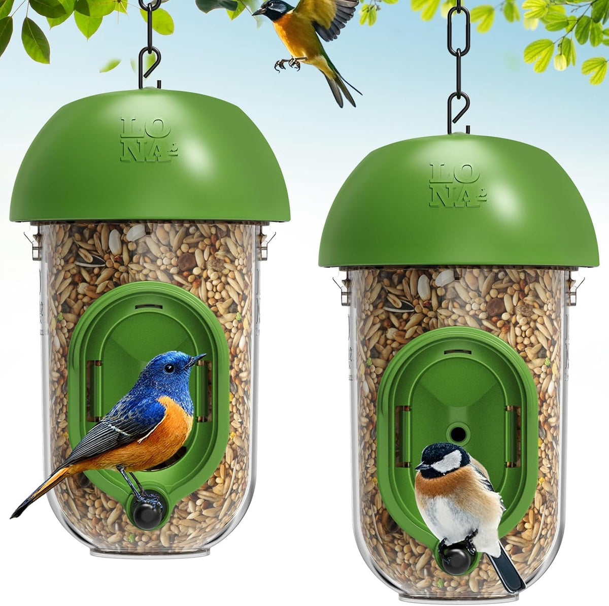 LONA Bird Feeders for Outdoors 2 Pack, Tube Birds Feeder Weatherproof with Multiple Hanging Methods, Wild Feeding Silo for Outside, 1 Port