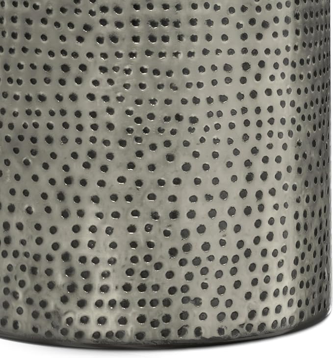 SIMPLIHOME Corbin 16 inch Wide Metal Side Table in Hammered Antique Silver, Round Drum Design End Table for Living Room, Family Room, or Entryway, Industrial Style, Assembled