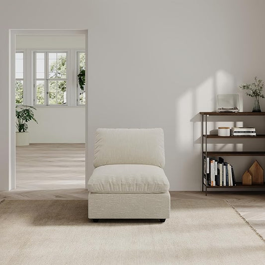 Modern Sectional Linen Cloud Couch for Living Room Armless Modular Filled-Down Sofas,Detachable Couch Cushion Covers,Cozy Feather Down Sofa for Apartment Beige