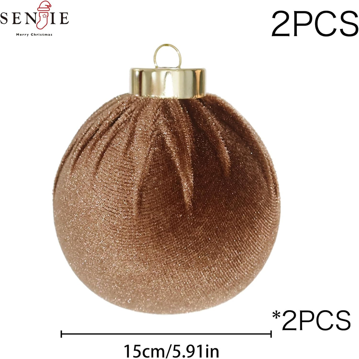 6inch Big Velvet Christmas Ornaments, 2pcs Flocked Ornaments Balls Sets for Christmas Tree Decorations Light Coffee