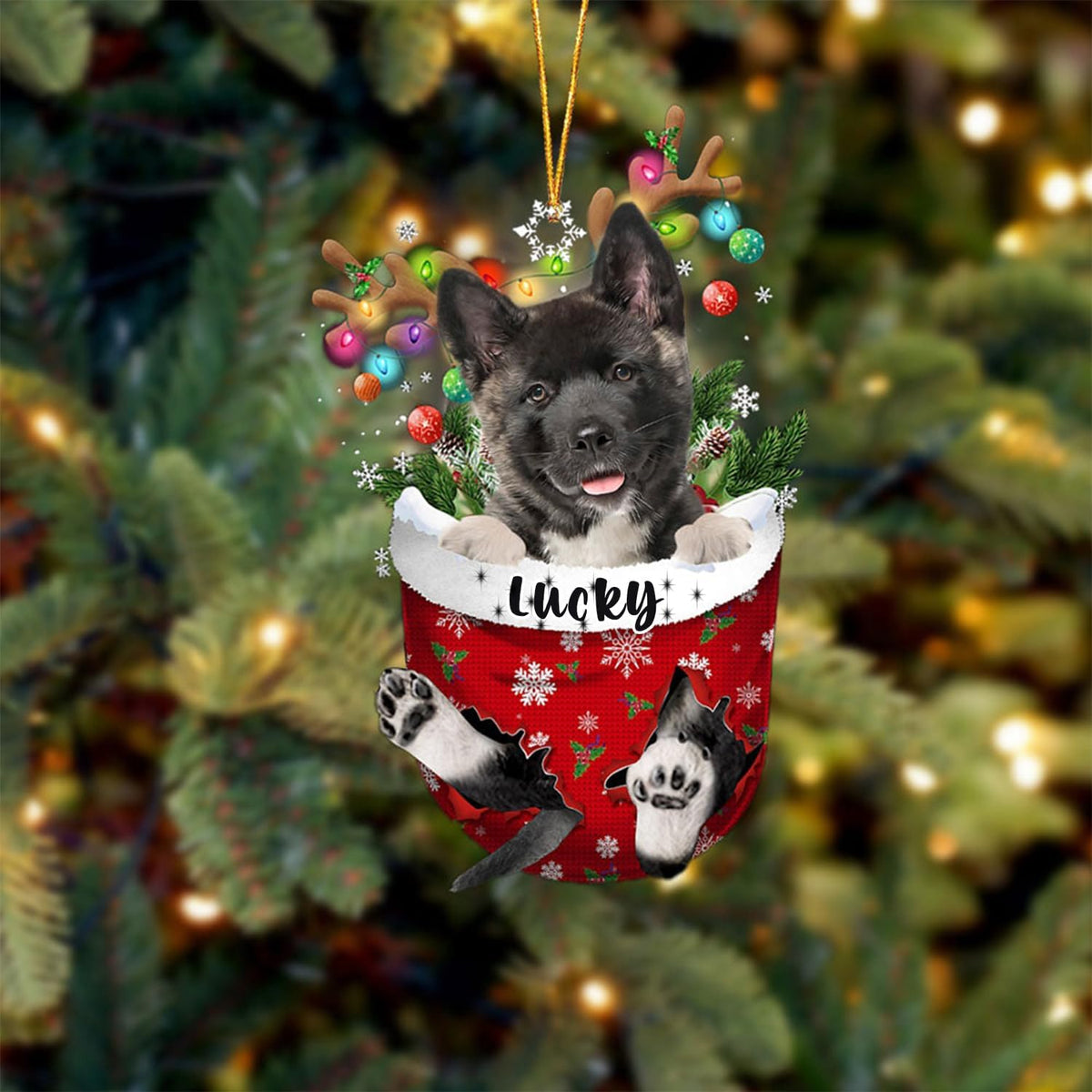 Akita Dog Christmas Ornament, Akita in Snow Pocket Christmas Tree Ornament, Dog Lovers Gift Idea Xmas Decor, Christmas Decorations for Tree, Christmas Ornament Gift for Dog Lovers