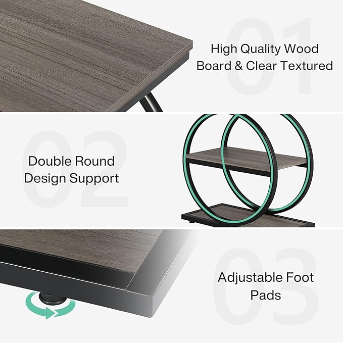 LITTLE TREE 3-Tier End Table Set 2, Grey Side End Table with Storage Shelves, Small Sofa Side Table for Living Room, Slim Nightstand and Bedside Table with Black Double Round Metal Legs