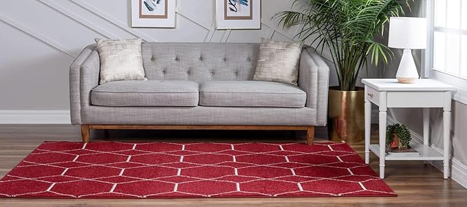 Unique Loom Trellis Frieze Collection Area Rug - Geometric (8' x 11', Red/ Ivory)