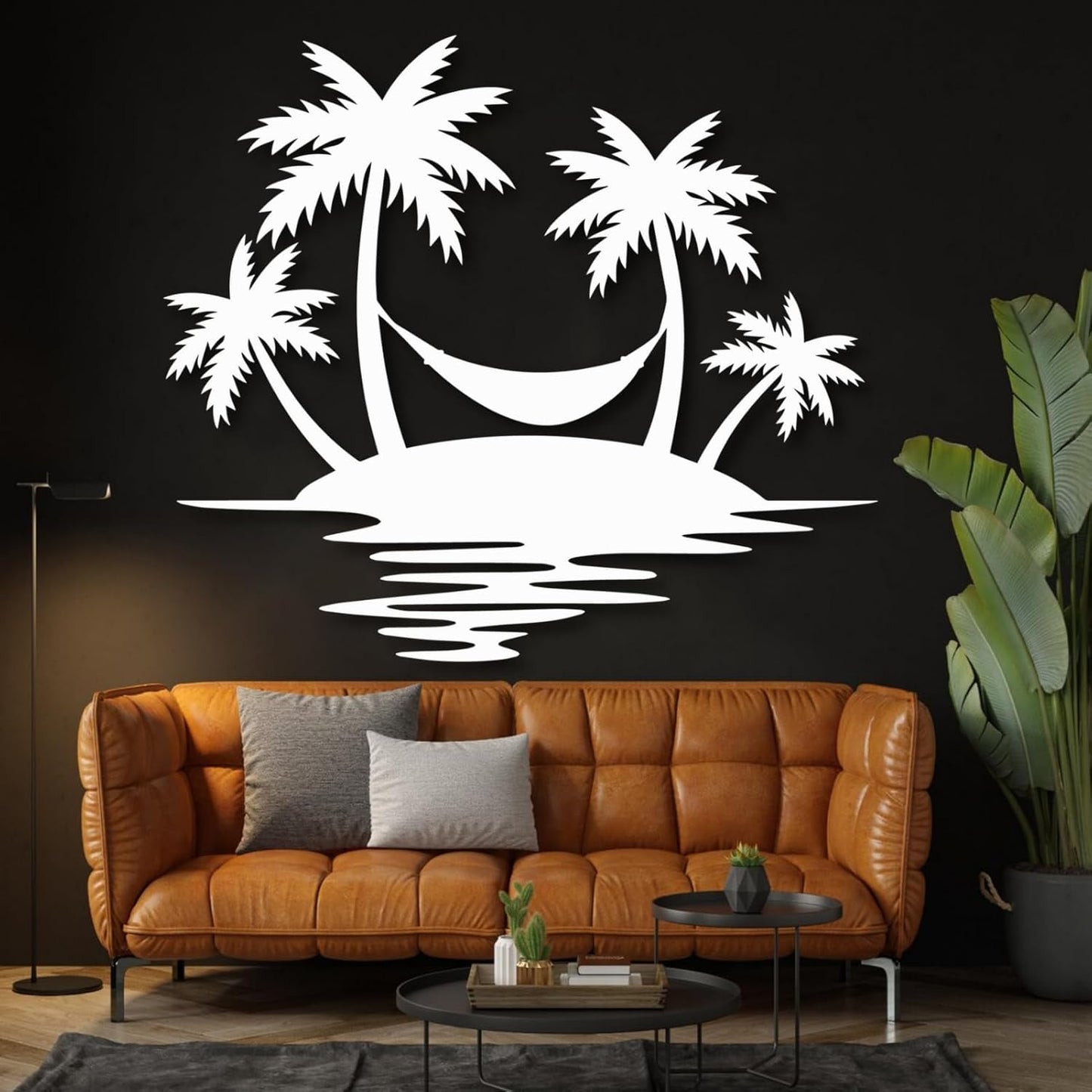 Palm Tree Metal Wall Decor,Palm Tree Outdoor Wall Art,Tropical Palm Tree Wall Decorations for Living Room,Outdoor Wall Decorations for House(31"×28",Black)