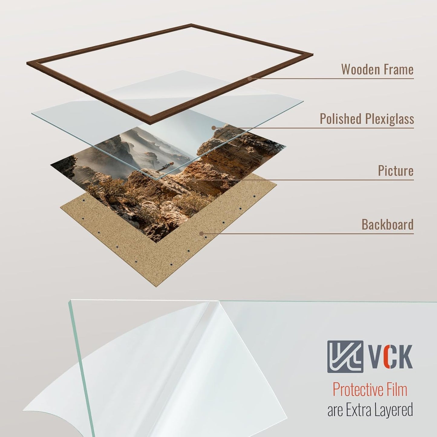 VCK 22x28 Picture Frame 3 Pack, Brown Wood Poster Frame with Exclusive Wood Grain, Wall Mounting Hanging