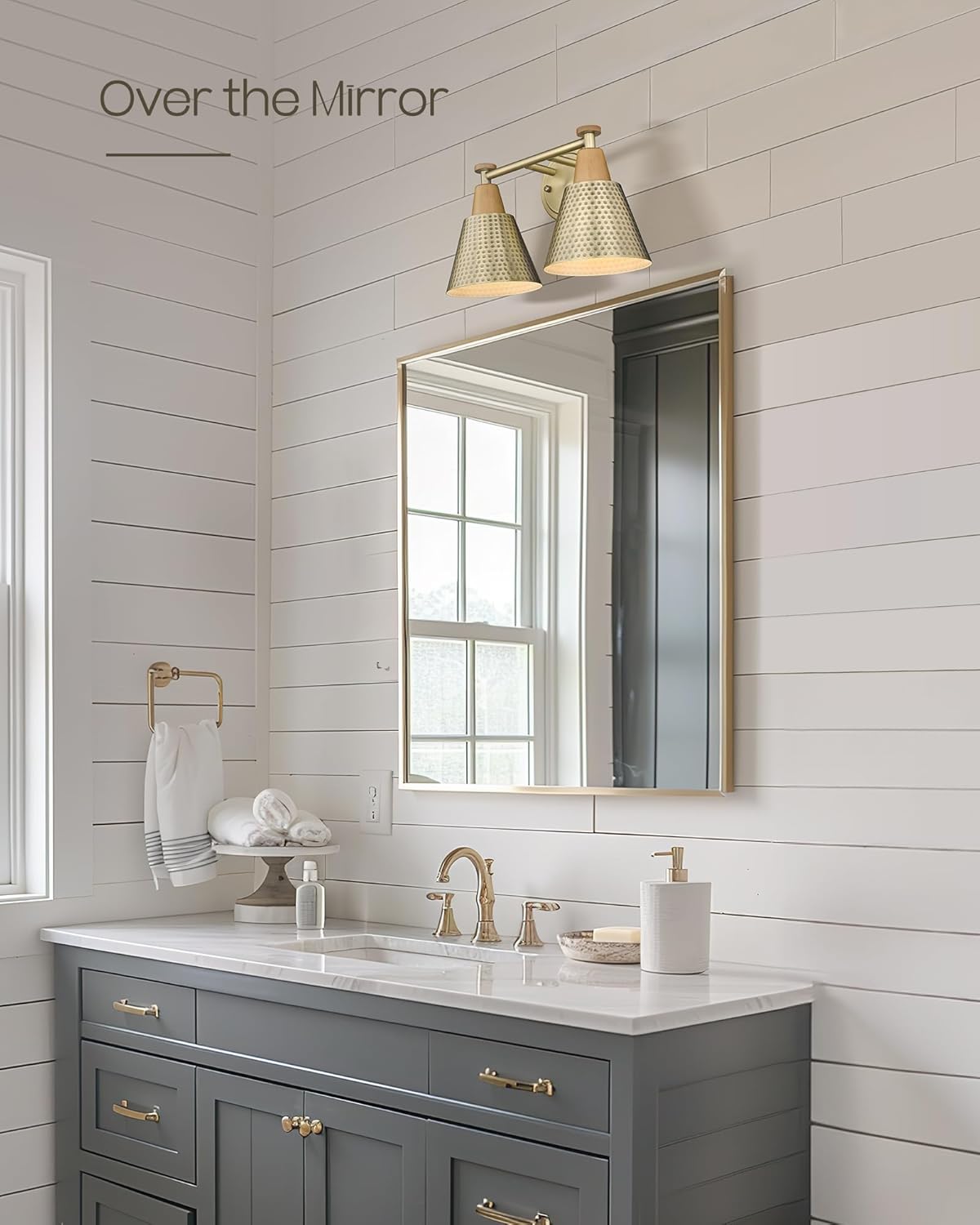 FEMILA Bathroom Light Fixtures, 2-Light Bathroom Vanity Lights Over Mirror, Antique Brass Wall Sconces, Hammered Metal Shade, 4FG59B-2W BG
