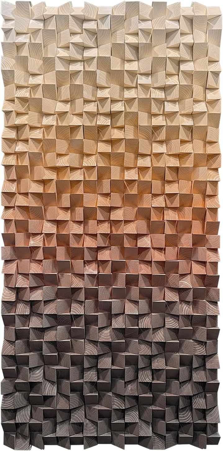 LIUZEYUE - 3D wooden block painting gradient coffee white art background wall wooden block abstract geometric wall decoration living room/bedroom/office modern minimalist style decoration 23.6 "x47.2