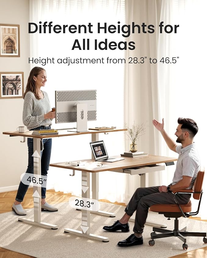 FEZIBO Electric Standing Desk with Drawers, 48 x 24 Inch Height Adjustable Desk with 3 Memory Presets, Sit Stand Up Desks for Home Office, Natural