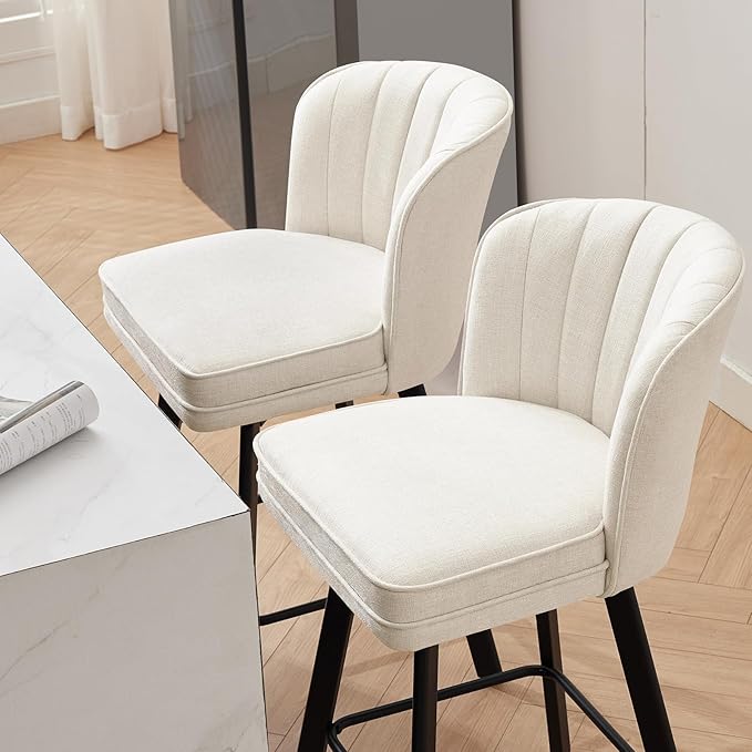 Swivel Counter Height Bar Stools Set of 4, 30'' Modern Barstools with Backs and Metal Legs, Upholstered Bar Chairs, Beige, Fabric Stools for Kitchen Island Chairs
