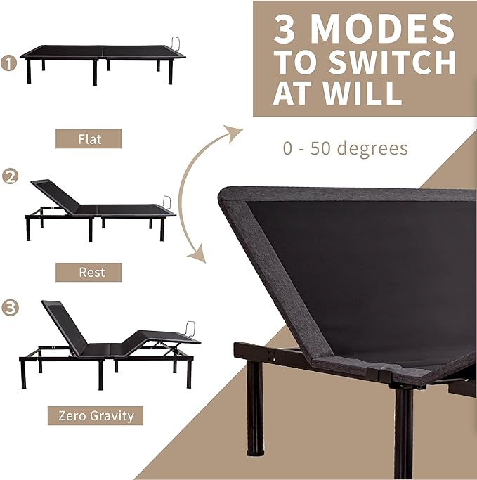 Full Adjustable Bed Base Frame with Wireless Remote + 12 Inch Full Green Tea Gel Memory Foam Mattress Bed in a Box, Head and Foot Incline, Zero Gravity, Fiberglass Free, 75" × 54"