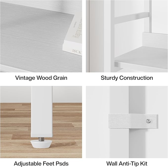 Tribesigns 5-Tier Industrial Bookshelf, 71”H x 47”W Etagere Bookcase, Freestanding Double Wide Book Shelf for Storage and Display, Wood and Metal Bookshelves for Living Room Home Office, White