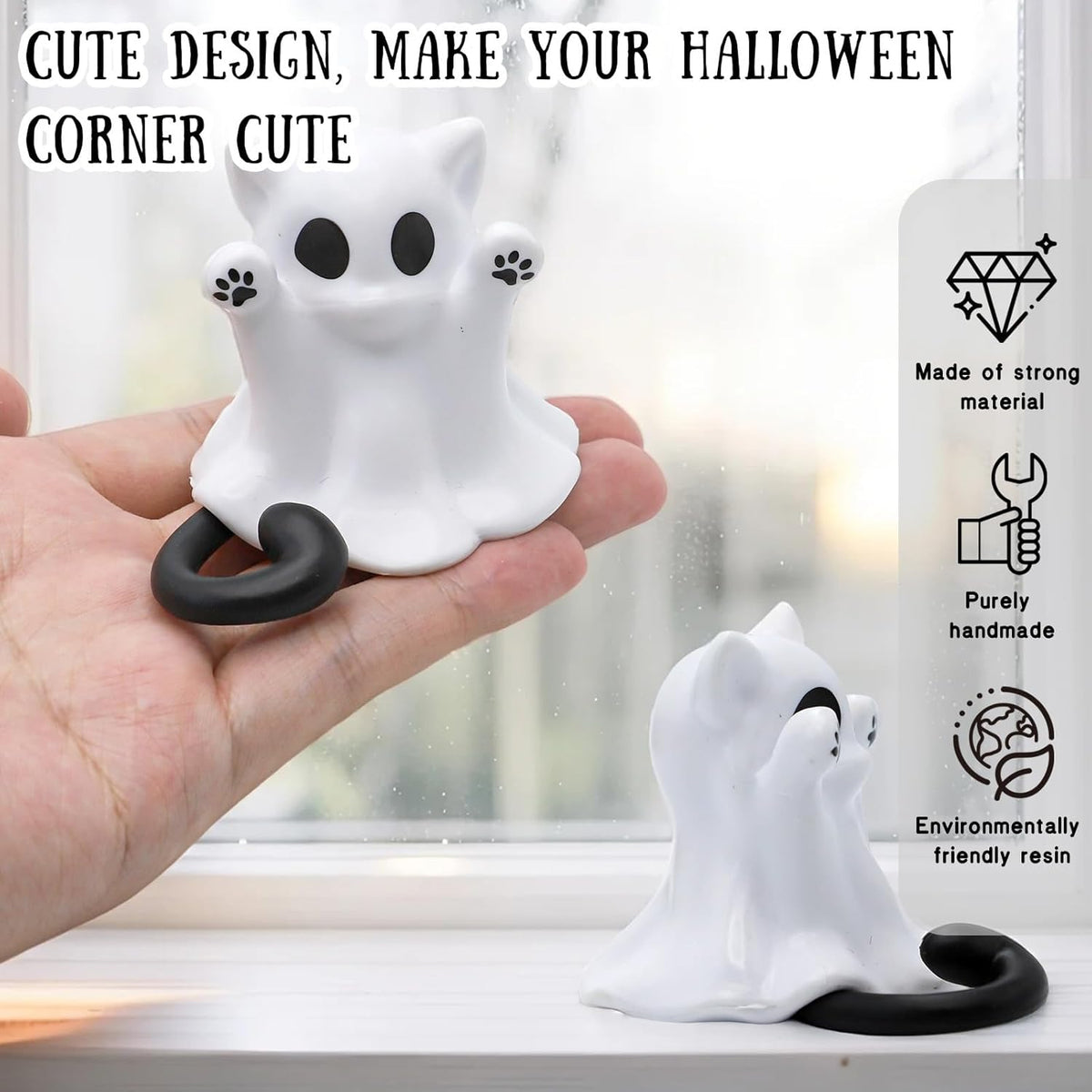 Halloween Ghost Statue Cute Spooky Figurines Desk Ornament Decorations Cartoon Mini Spooky Halloween Unique Cat Ghost Figurines for Festive Home and Office Desktop Decor Display Ornaments