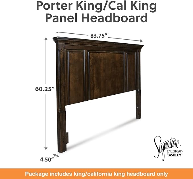 Signature Design by Ashley Porter Traditional Panel Headboard ONLY, King/California King, Dark Brown