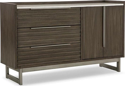 Signature Design by Ashley Arkenton Modern 3-Drawer Dresser with Adjustable Shelf, Soft Close, Safety Stop and Felt Lined, Gray & White