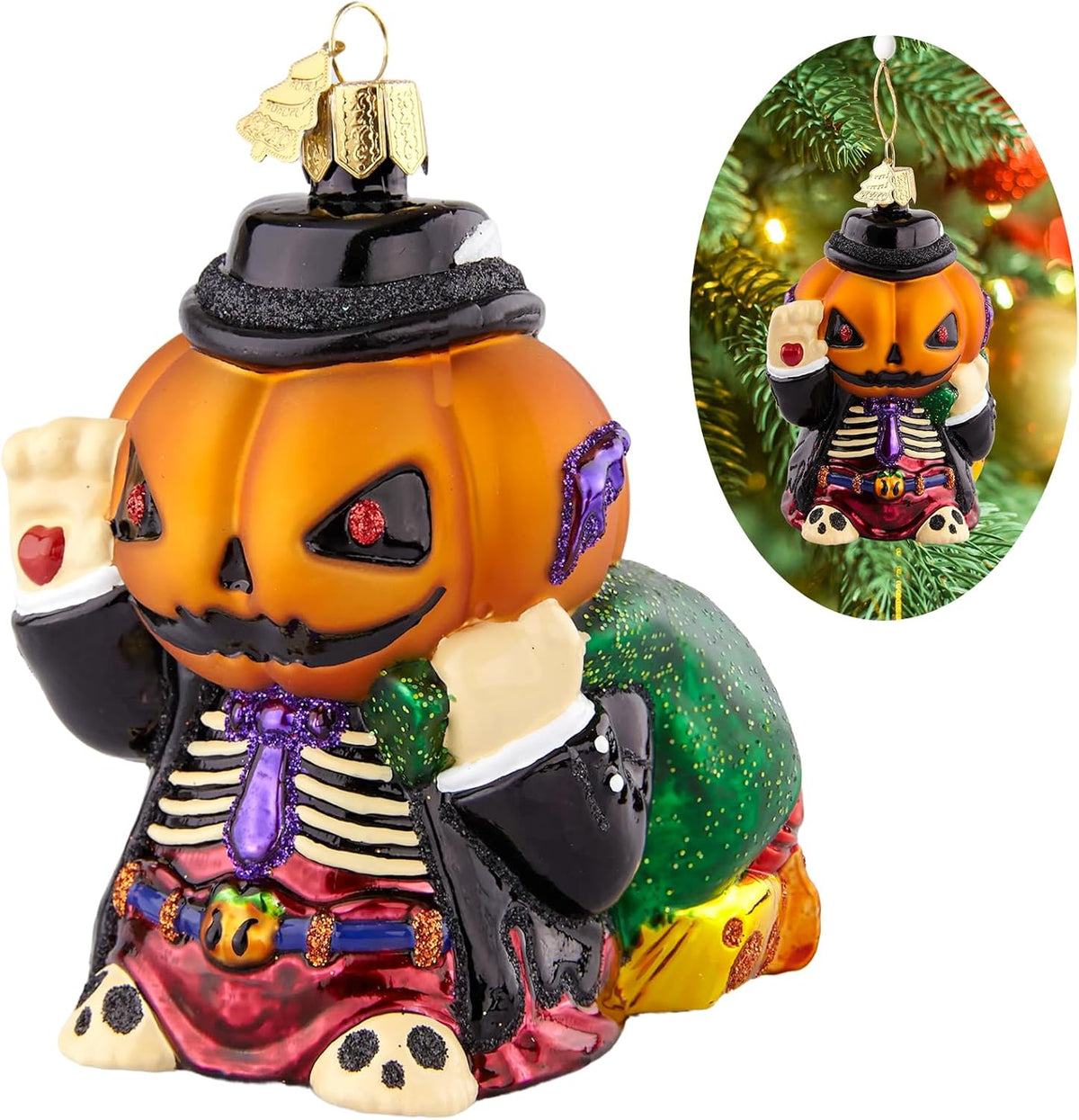 Pumpkin Christmas Tree Ornaments,Hand-Blown Glass Ornaments,Jack-O'-Lanterns Collection Figurine Hanging Ornaments,Christmas Decorations for Halloween Party Holiday Home Gifts