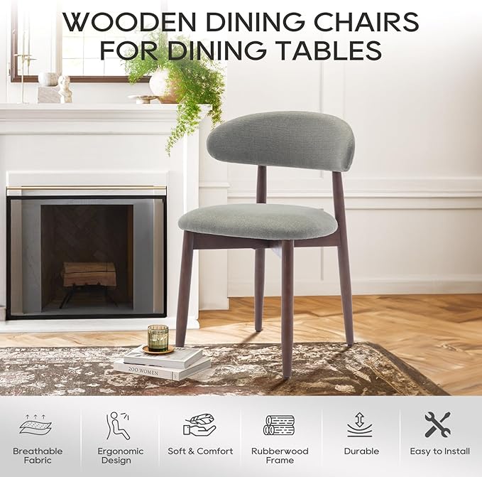 COLAMY Wooden Dining Room Chairs Set of 6, Modern Upholstered Fabric Dining Chairs, Farmhouse Kitchen Chair with Foot Pegs, Green