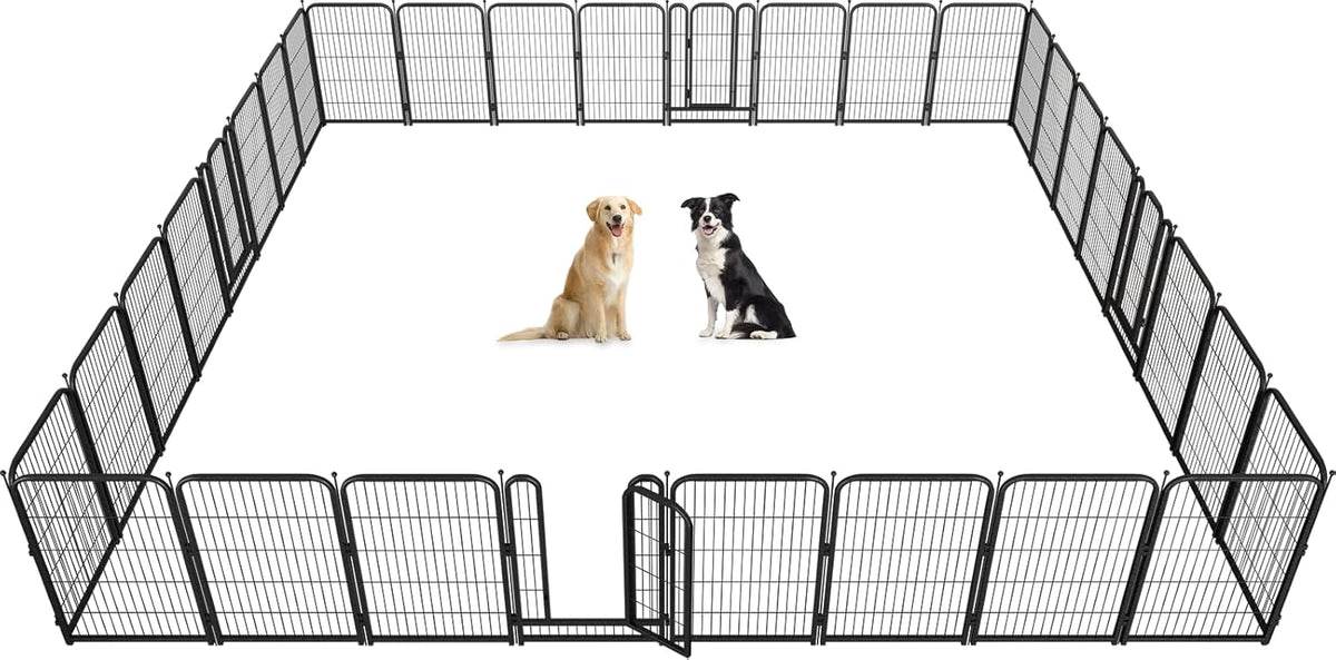 Metal Dog Playpen, 40" Inch Height 32 Panels, Large Dog Fence for Large/Medium/Small Dogs Indoor & Outdoor Bliss, Perfect Dog Pen for Camping, Yard and RV | Black-Silver
