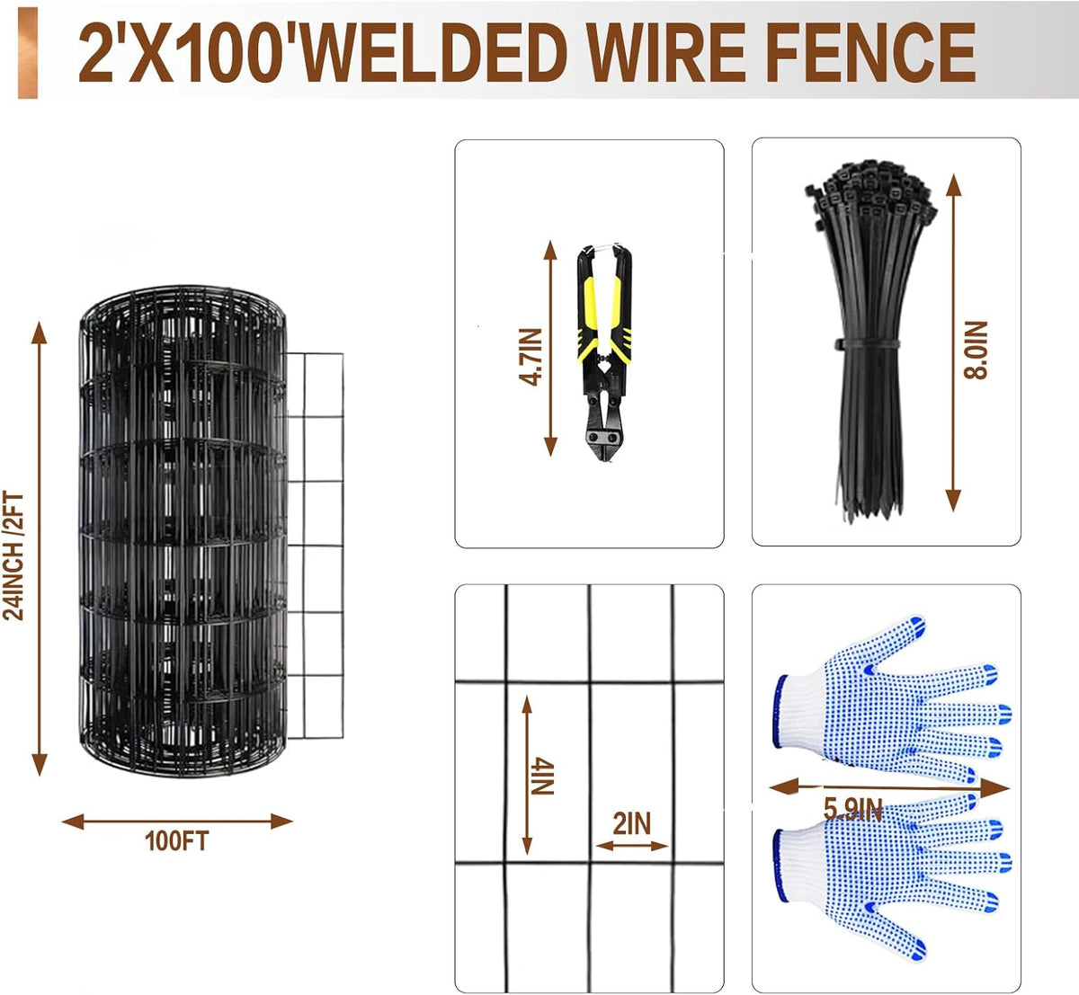 Tongmo 2 ft x 100 ft Black PVC Coated Welded Wire Fence, 16GA Garden Chicken Wire Fence Roll, Mesh Size 2" x 4" Hardware Cloth, Ideal for Yard Protection and Poultry Netting