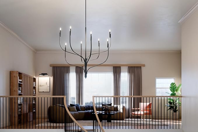 KICHLER Livadia 8-Light Chandelier, Soft Modern-Light in Black, for Foyer, Great Room, or Vaulted Dining or Bedroom (47.75" x 47.75"), 52675BK
