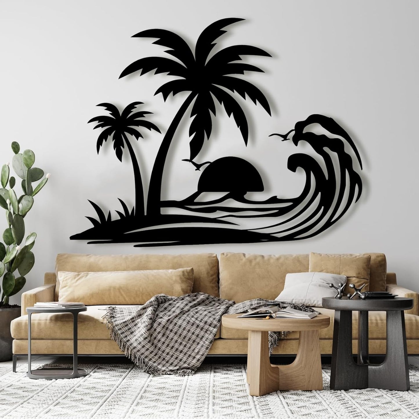 Palm Tree Metal Wall Decor,Palm Tree Metal Wall Art,Metal Palm Tree,Metal Palm Tree Wall Decor,Tropical Metal Wall Art,Beach Wall Decort,Metal Wall Decor (style 1,black,31 L" x 25 W" / 80 x 63 cm)