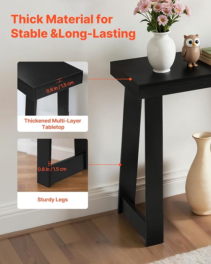VEVOR 56 in Console Table, Modern Desk Behind The Couch, Wooden Rectangle Entrance Desk, Narrow Long Sofa Table Accent Stand, Ideal for Hallway, Bedroom, Living Room, Foyer, Easy Assembly, Black