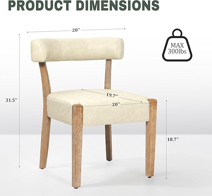 Modern Dining Chairs Set of 2, Faux Leather Upholstered Kitchen & Dining Room Chairs, Mid Century Modern Wooden Dining Chairs Oversized Sturdy Rounded Chairs Curved Back, Beige