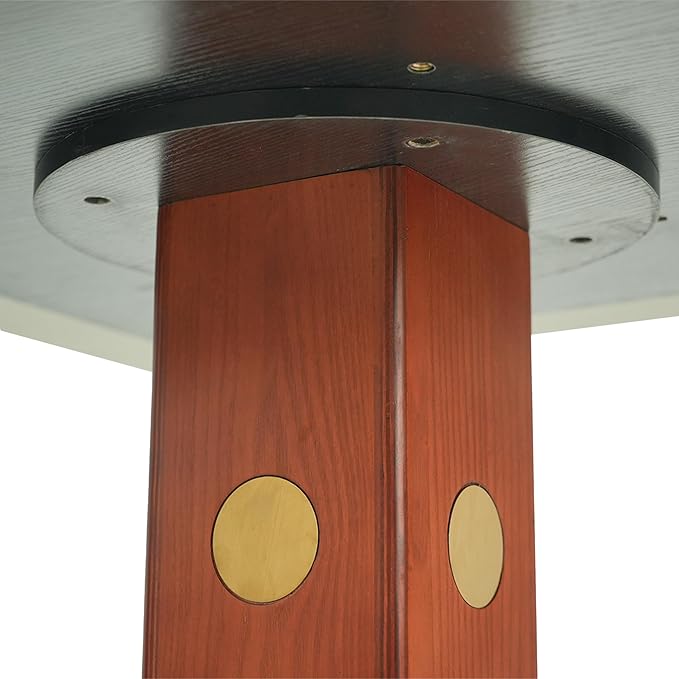 Sintered Stone Office Table - 33.5" Round Table for Small Offices (Red Leg and White Top, 1 Table Only)