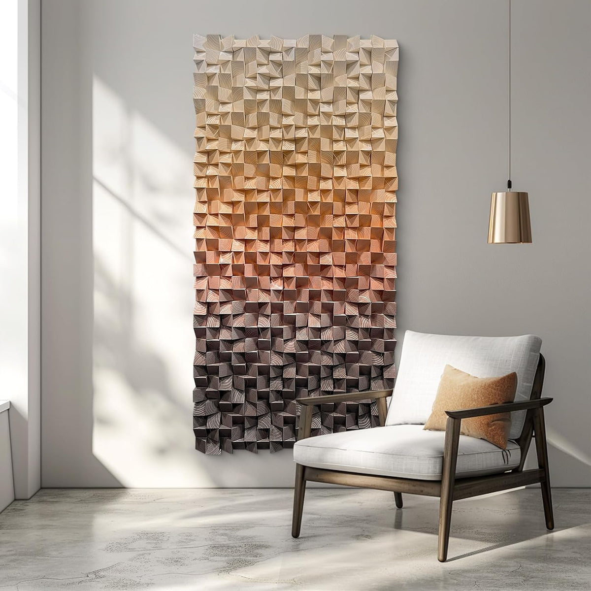 LIUZEYUE - 3D wooden block painting gradient coffee white art background wall wooden block abstract geometric wall decoration living room/bedroom/office modern minimalist style decoration 23.6 "x47.2