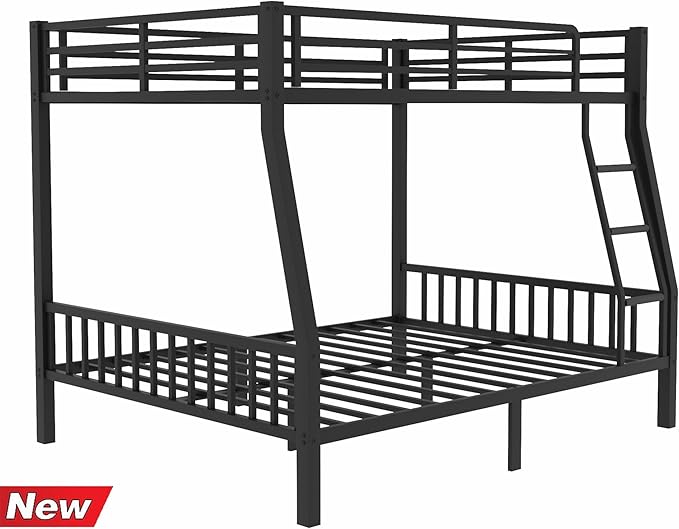 Stronger & Higher Quality Heavy Duty Steel Bunk Bed Full XL Over Queen Size Bunkbed, Thickened Safer More Stable Metal Queen Bunk Bed Frame (Faster Assembly) (Full XL Over Queen)