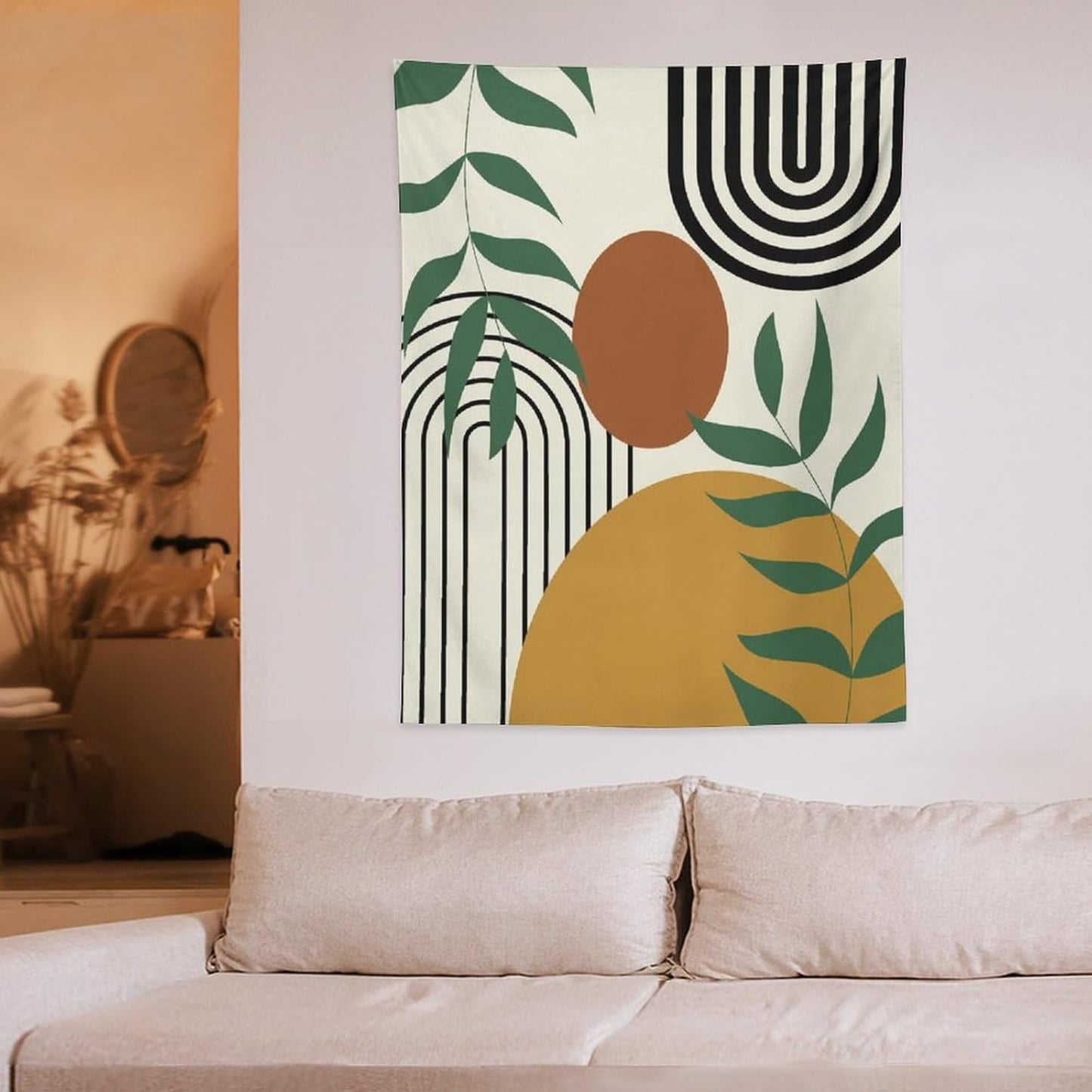 ICMOLYYENLO Boho Plant Aesthetic Tapestry, Abstract Medieval Arch Sun Home Aesthetic Wall Hanging For Bedroom Living Room Dormitory Tapestry 30x40 Inches