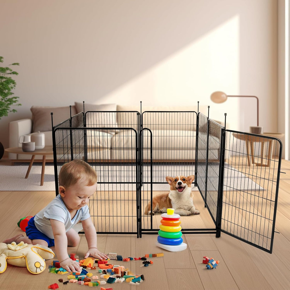 Garden Fencing 32 inch High, 12 Panels Total 26.6 Ft(L) Dog Fence Outdoor for Yard, Gate 21 Inches Wide with Low Sills. Fencing for Garden beds, Animal Barrier Fences, Rabbit Fence