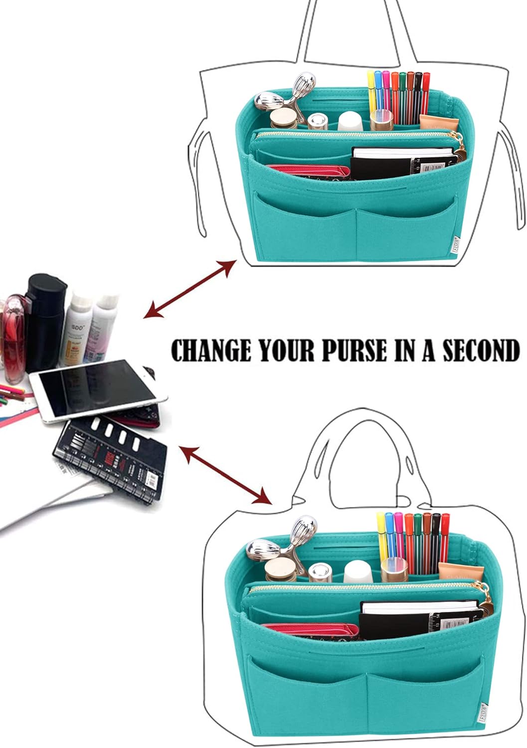 LEXSION Felt Purse Bag Organizer Insert with zipper Bag Tote Shaper Fit Speedy Neverful PM MM