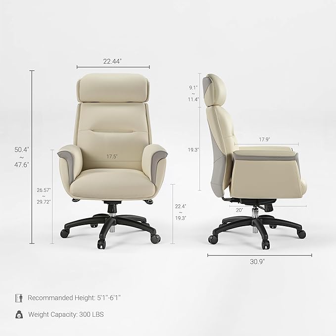 EUREKA ERGONOMIC Microfiber Leather Office Chair Ergonomic Desk Chair, Executive Chair Office Gaming Chair, Comfy Big and Tall Office Chair with Elevatable Headrest & Padded Armrests, Beige