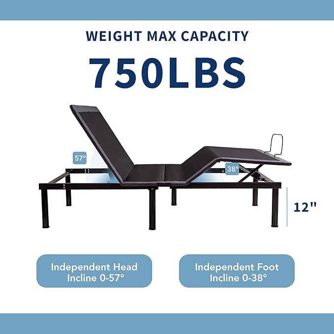 Split King Adjustable Bed Base Frame,Electric Bed with Head and Foot Incline, Soft Cover & Zero Gravity & Wireless Remote with Backlight, 80"×76"×12",Black