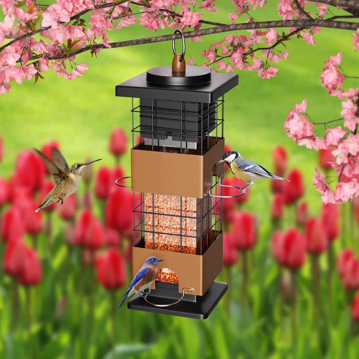 Auslar Bird Feeder, Metal Squirrel Proof Bird Feeders for Outdoors Hanging, 2.5LB Capacity Squirrel Proof Wild Bird Feeders for Outside and Garden Decoration Yard Decor