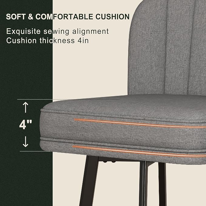 Swivel Counter Height Bar Stools Set of 6, 26'' Modern Barstools with Backs and Metal Legs, Upholstered Bar Chairs,Mid-Gray,Fabric Stools for Kitchen Island Chairs