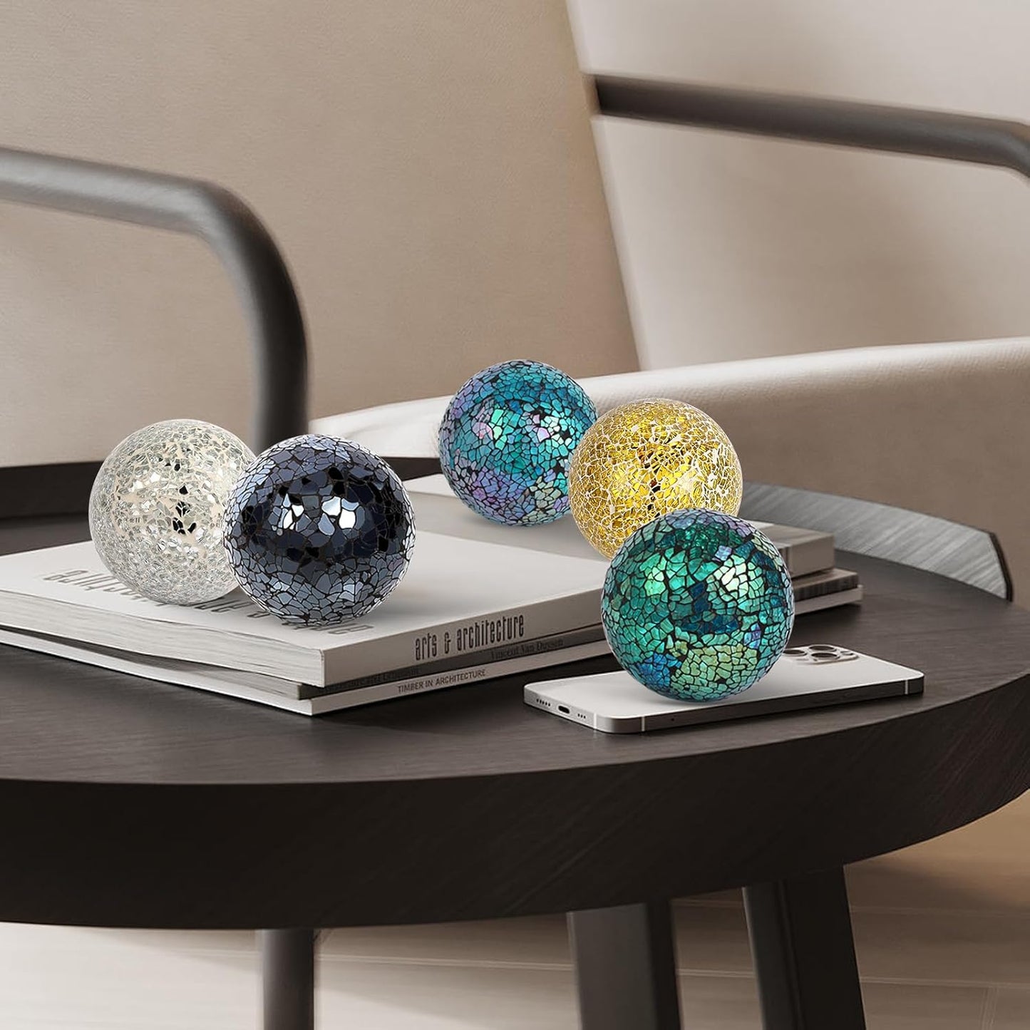 6Pcs Decorative Ball for Bowls, 8cm/3.15inch Mosaic Glass Centerpiece Decoration Balls Mirror Glass Ball Fillers for Home Decor Dining Tables Wedding Party (Dazzle Blue)