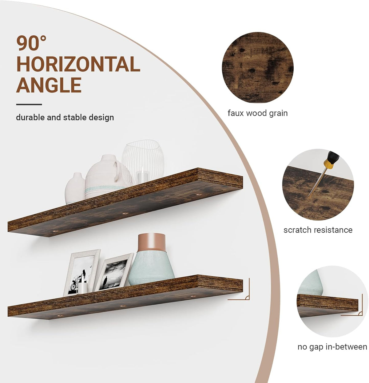 Floating Shelves for Wall 48 Inches Long,9.3" Deep Rustic Brown Floating Shelf Set of 2,Wall Mounted Wood Shelves for Bathroom Bedroom Living Room Kitchen Office,Shelf for Books Storage Room Decor