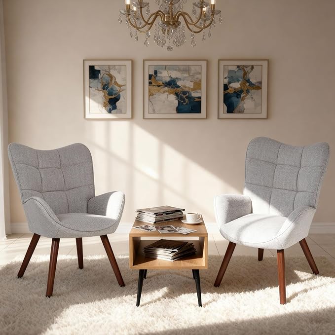 Modern Dining Room Chairs, Mid Century Upholstered Kitchen Chairs with Back Support and Solid Wood Legs, Accent Dinner Chair for Kitchen, Dining Room, Living Room, Restaurant, Grey