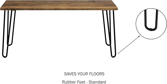 Coffee Table with Hairpin Legs - Modern Industrial Style Home Decor - Woodgrain-Look and Steel Accent Living Room Furniture by Lavish Home (Brown)